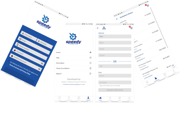 Preview of Speedy Spares Hub Mobile App